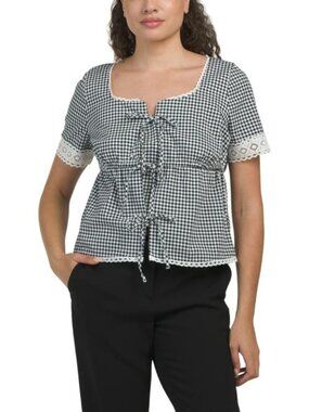 BAGATELLE COLLECTION Square Neck Tie Front Top